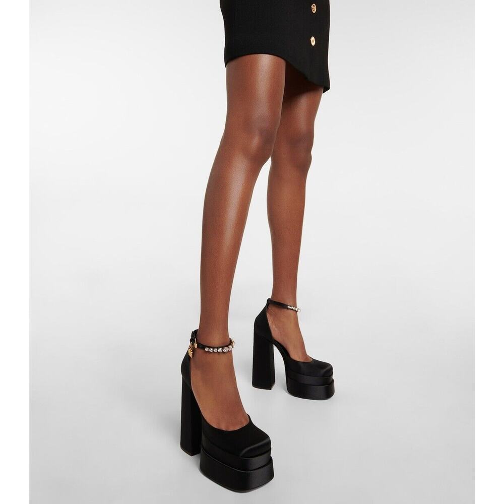 NIB Versace Aevitas Platform Pumps EU 37 US 7 Black Satin Crystal $1,575 - Picture 3 of 14